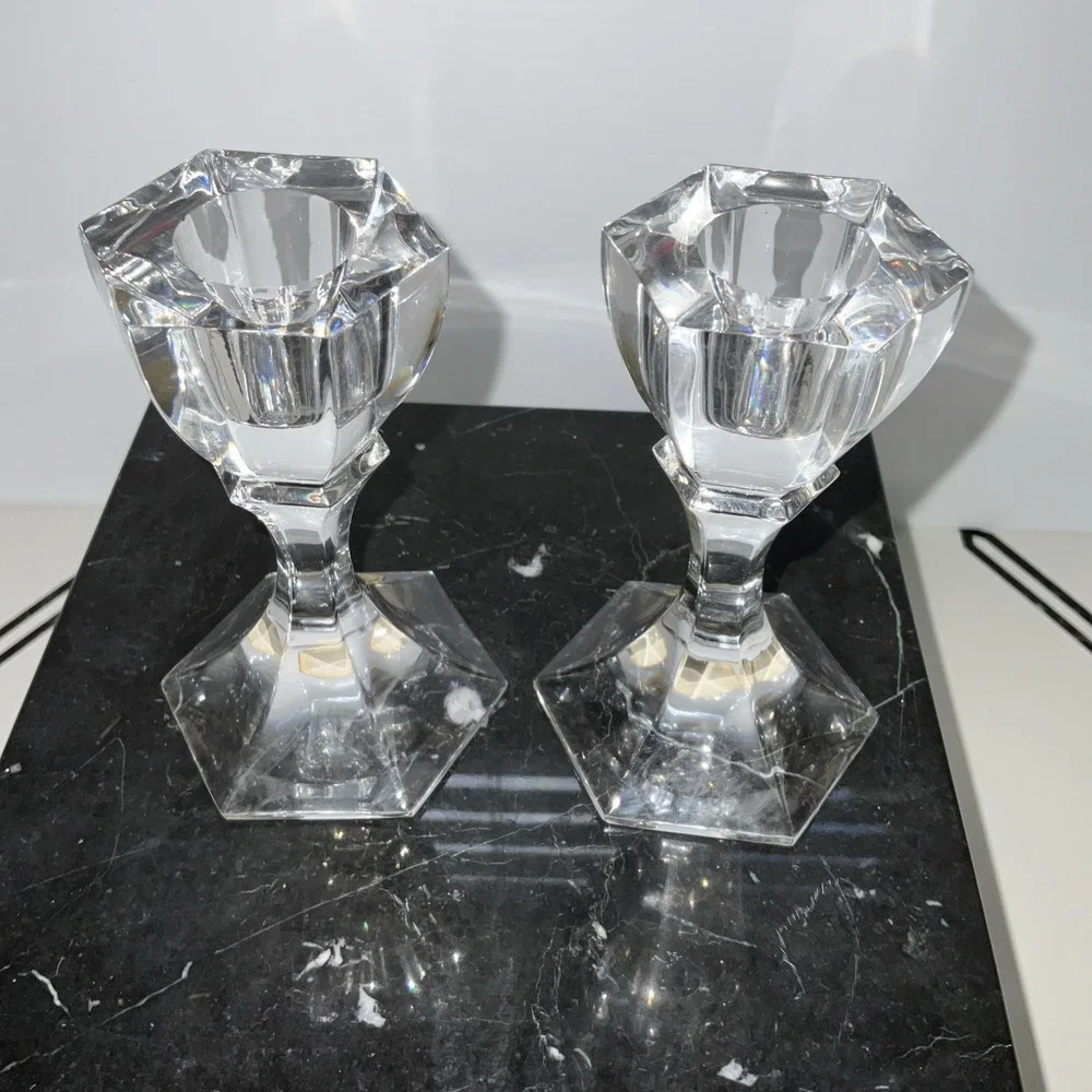 Atlantis Crystal Short Candle Sticks Made In Portugal Signed‎ Weddings Halloween
